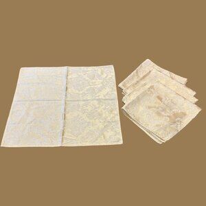 Set (5) Paisley Floral Yellow Gold Table Linens Napkins Stylish Elegance Bright
